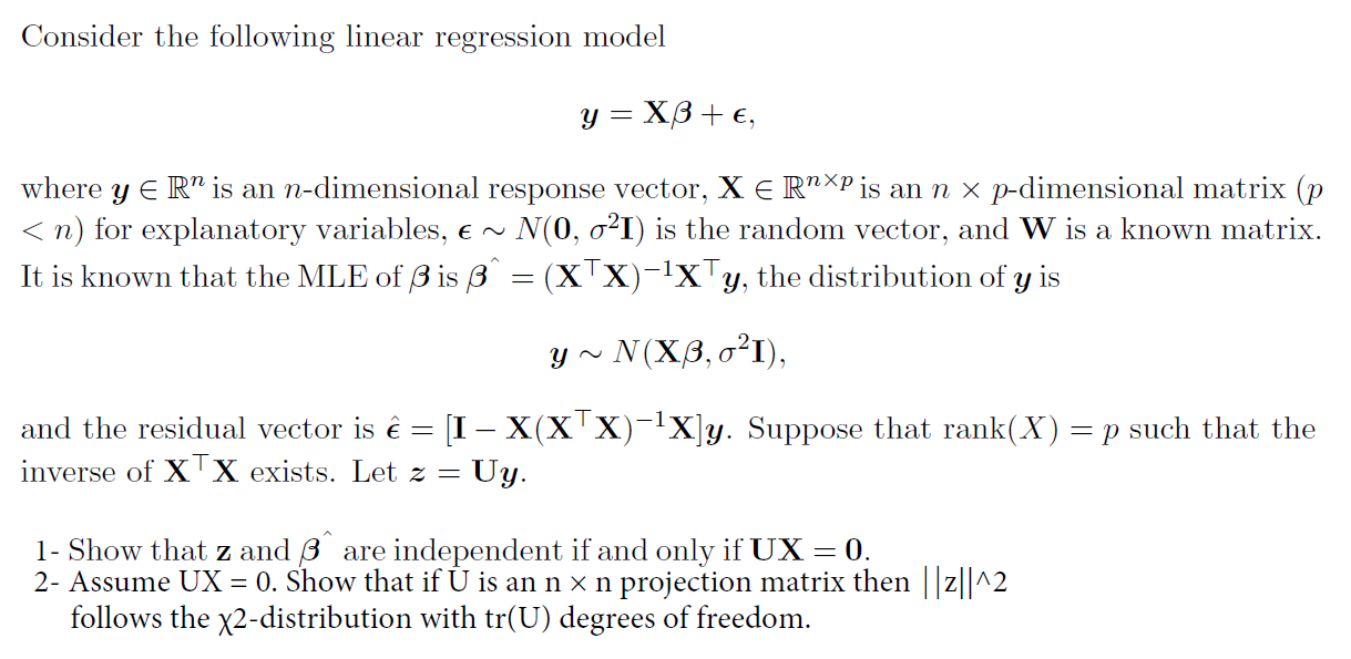 Consider The Following Linear Regression Model Y Chegg Com