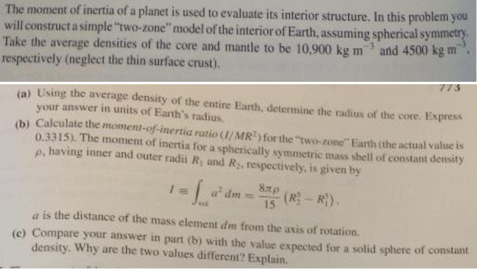 Solved The moment of inertia of a planet is used to evaluate | Chegg.com