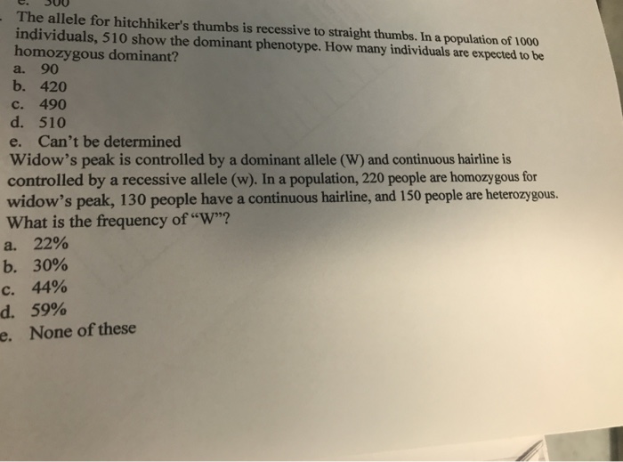 Solved The allele for hitchhiker's thumbs is recessive to