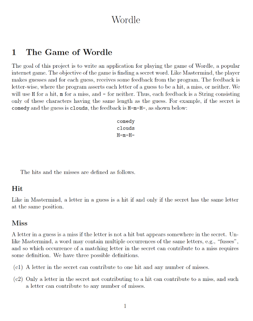 Solved Wordle 1 The Game of Wordle The goal of this project | Chegg.com