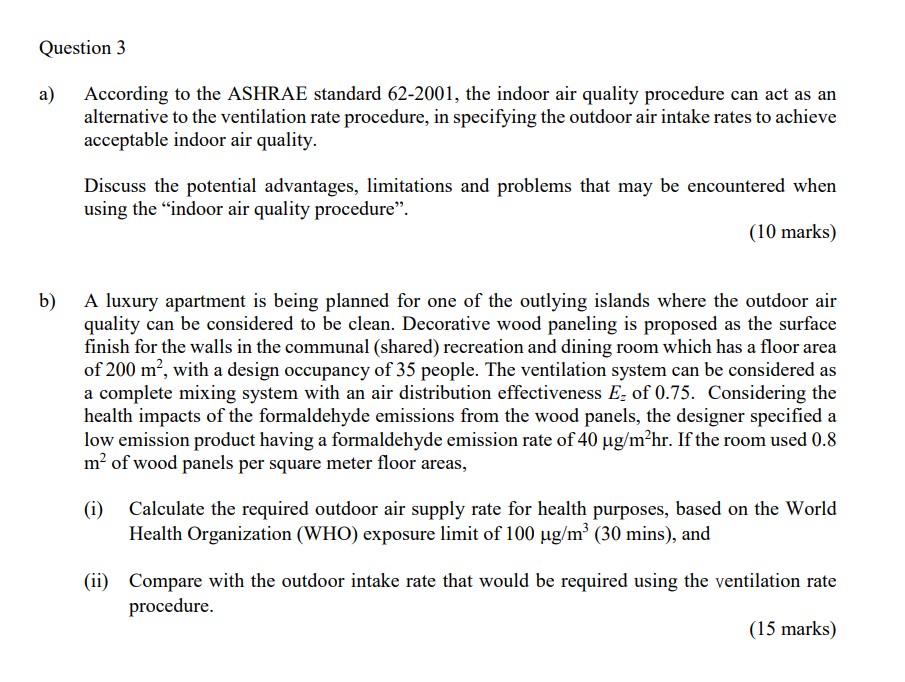 Solved question 3 a according to the ashrae standard chegg