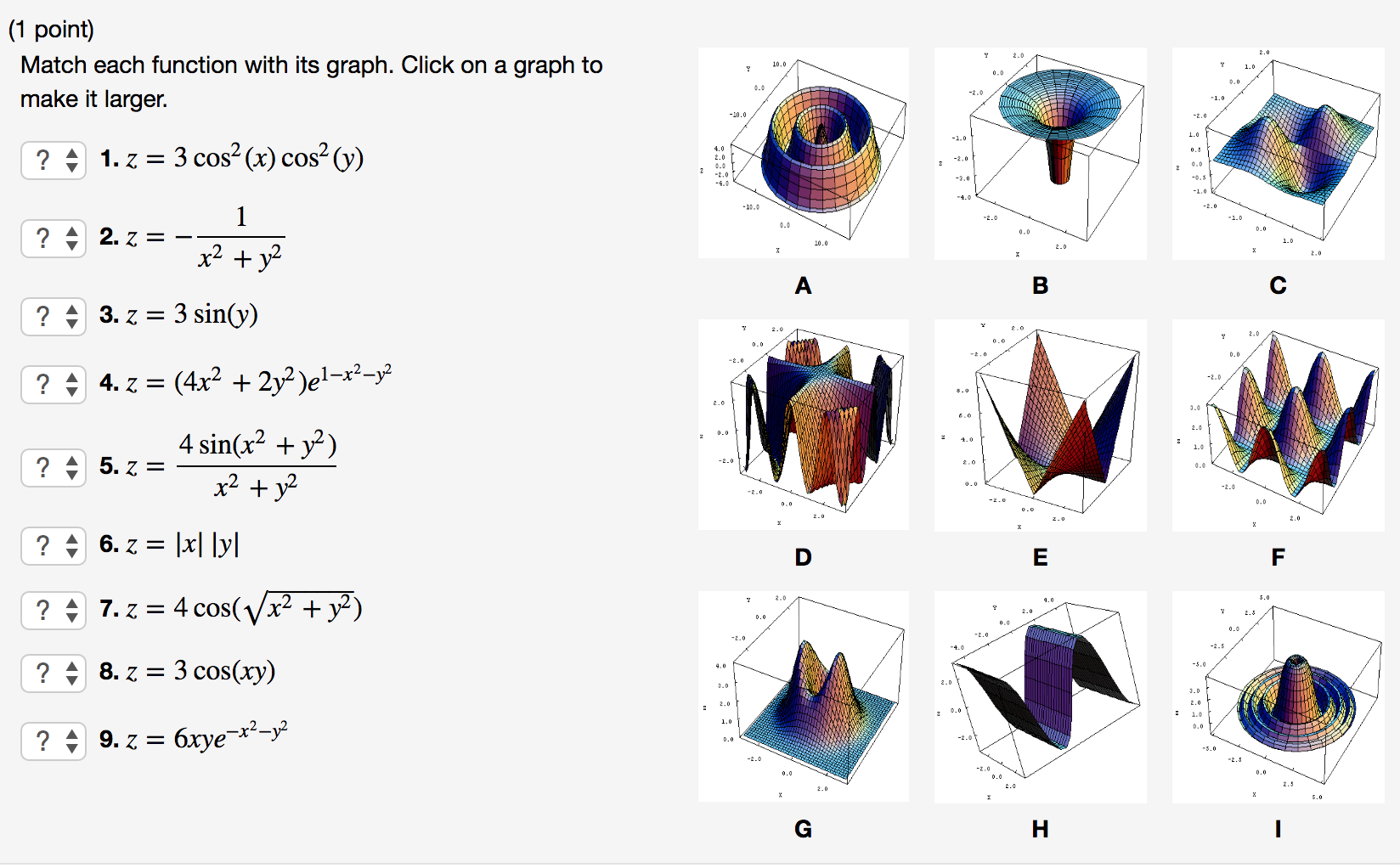 Solved 1 Point Match Each Function With Its Graph Click Chegg Com