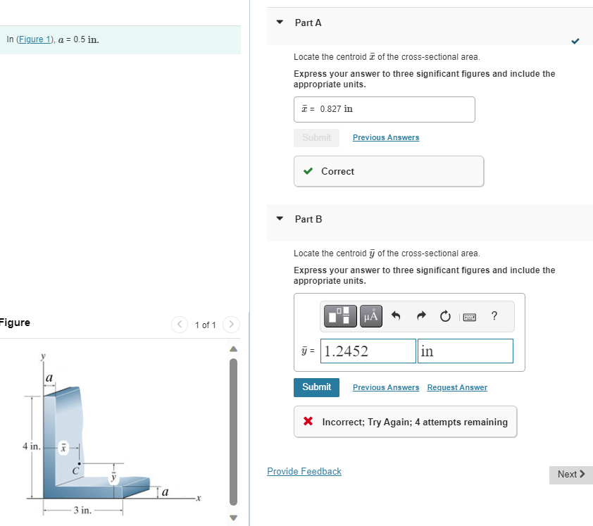 Solved a=0.5in. Locate the centroid xˉ of the | Chegg.com