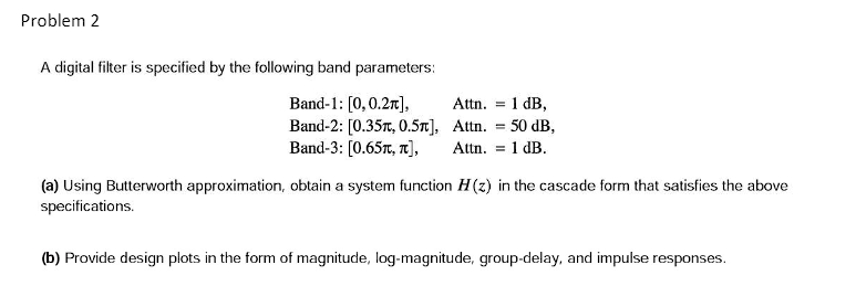 Solved Problem 2 A digital filter is specified by the | Chegg.com