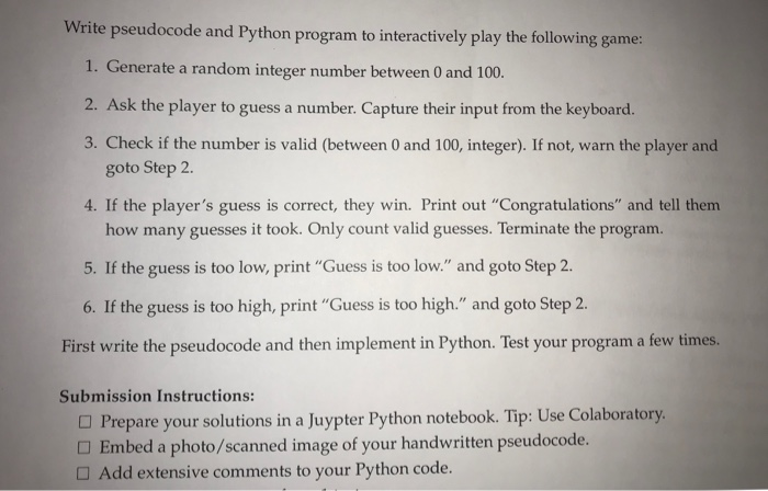 Solved 1 Algorithms for High/Low Guessing Game In this | Chegg.com