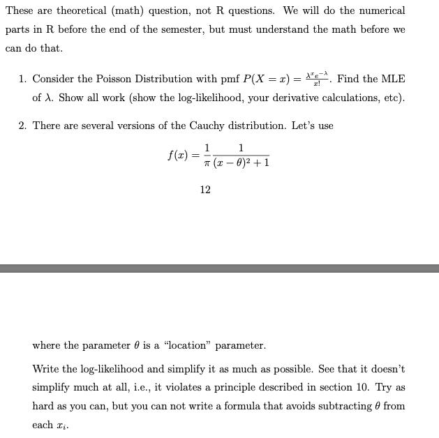 Solved These are theoretical (math) question, not R | Chegg.com