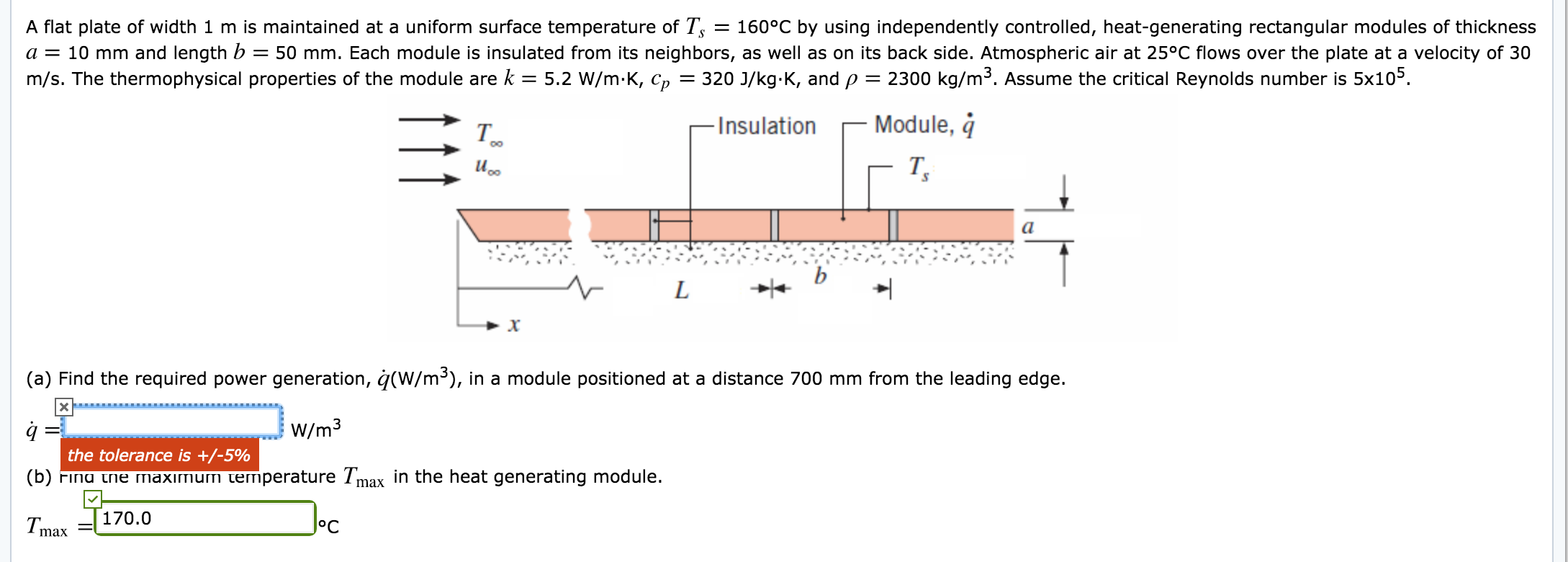 Solved A flat plate of width 1 m is maintained at a uniform | Chegg.com