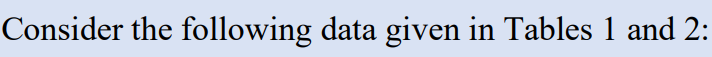 Solved Consider the following data given in Tables 1 and 2 | Chegg.com
