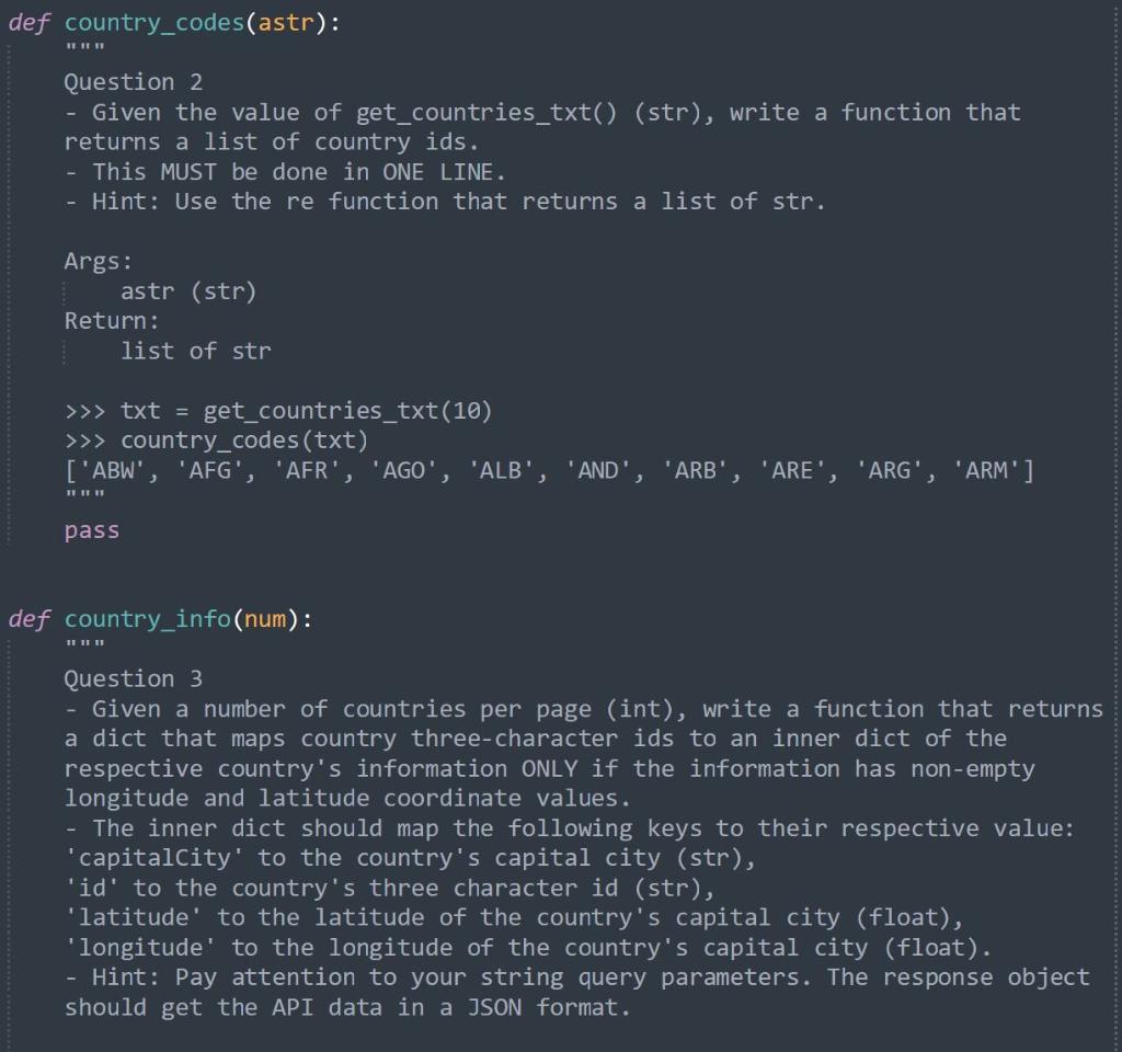 Solved def country_codes(astr): I II Question 2 Given the | Chegg.com