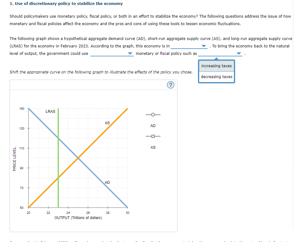 Solved 1. Use of discretionary policy to stabilize the | Chegg.com