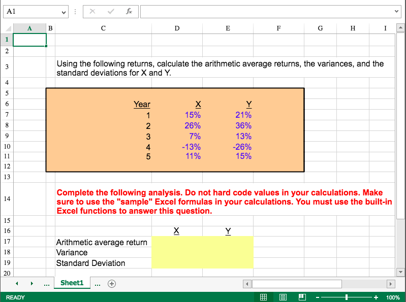 Solved C D E F G H I 1 Using The Following Returns Calcu Chegg Com