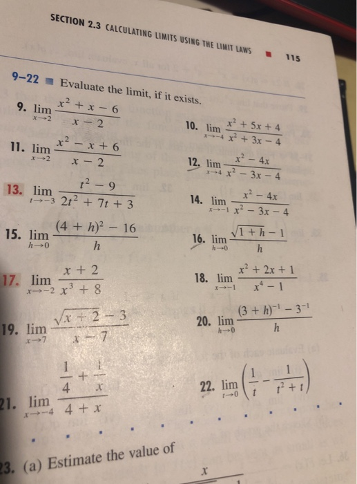 Solved SECTION 2.3 CALCULATING LIMITS USING THE LIMIT LAWS | Chegg.com