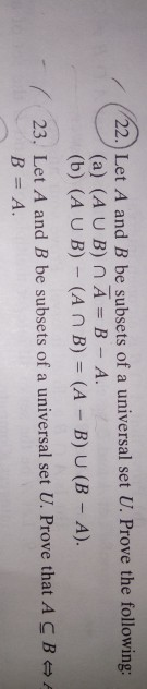 Solved 22 Let A And B Be Subsets Of A Universal Set U Chegg Solved 22 Let A And B Be Subsets Of A Universal Set U Chegg