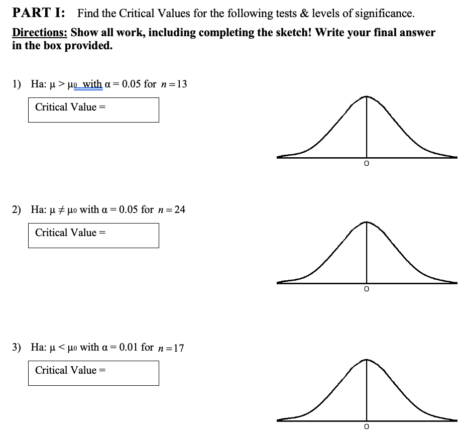 Solved PART I: Find the Critical Values for the following | Chegg.com
