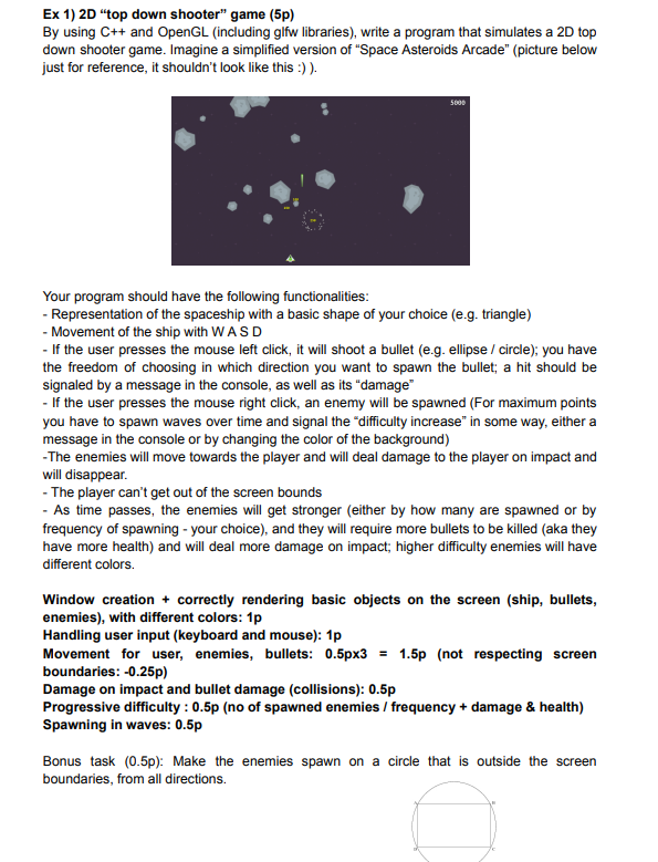 Solved Ex 1) 2D "top down shooter" game (5p) By using C++ | Chegg.com