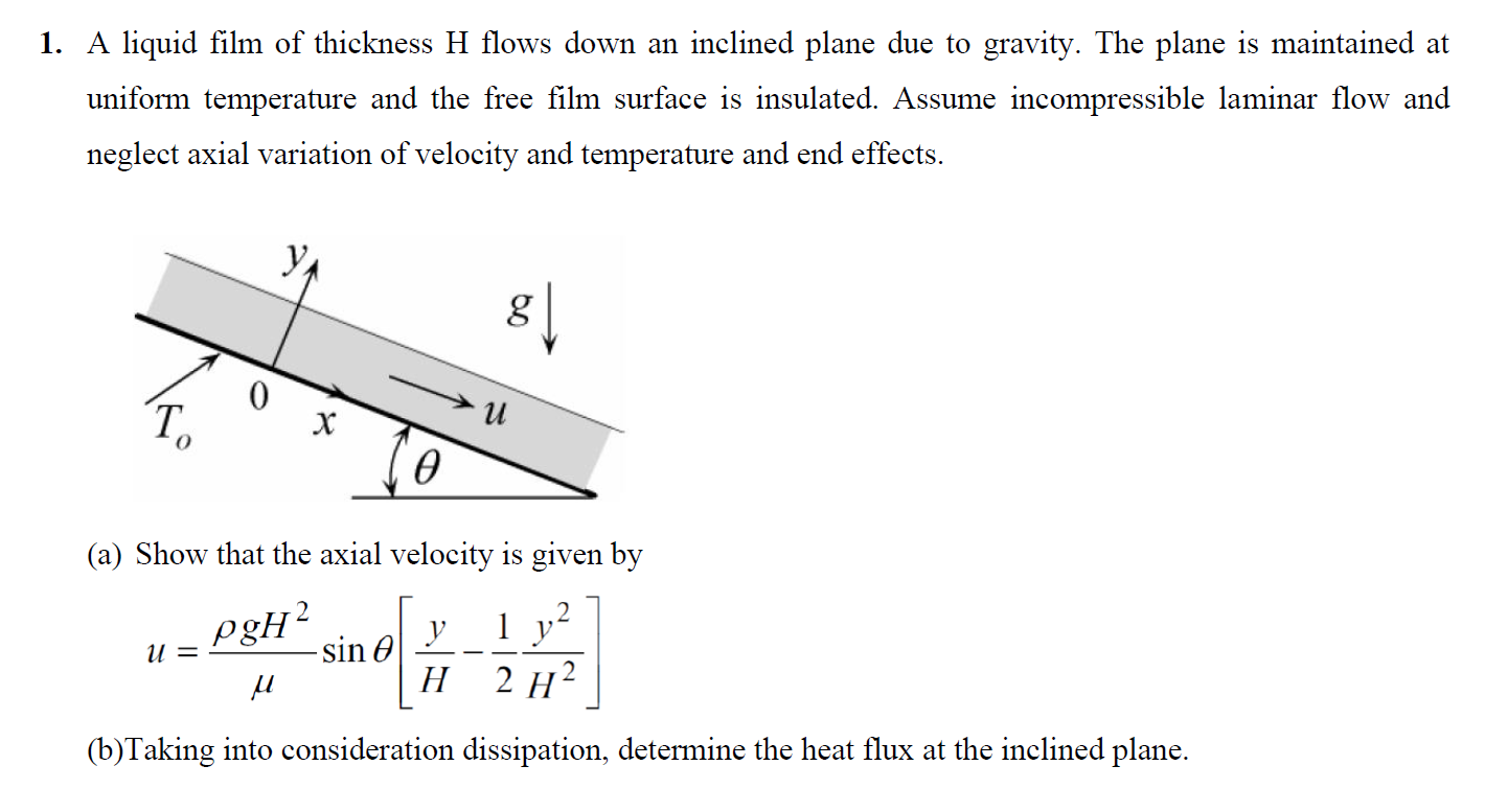 Solved 1. A liquid film of thickness H flows down an