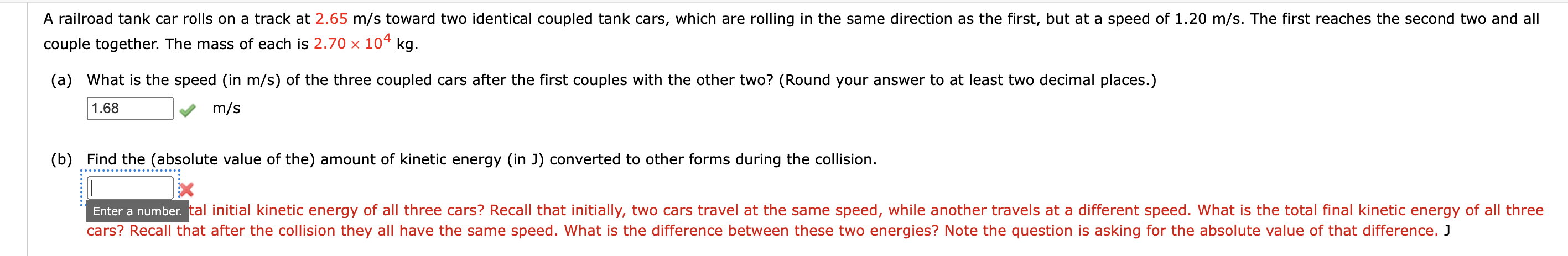 Solved couple together. The mass of each is 2.70×104 kg. (a) | Chegg.com