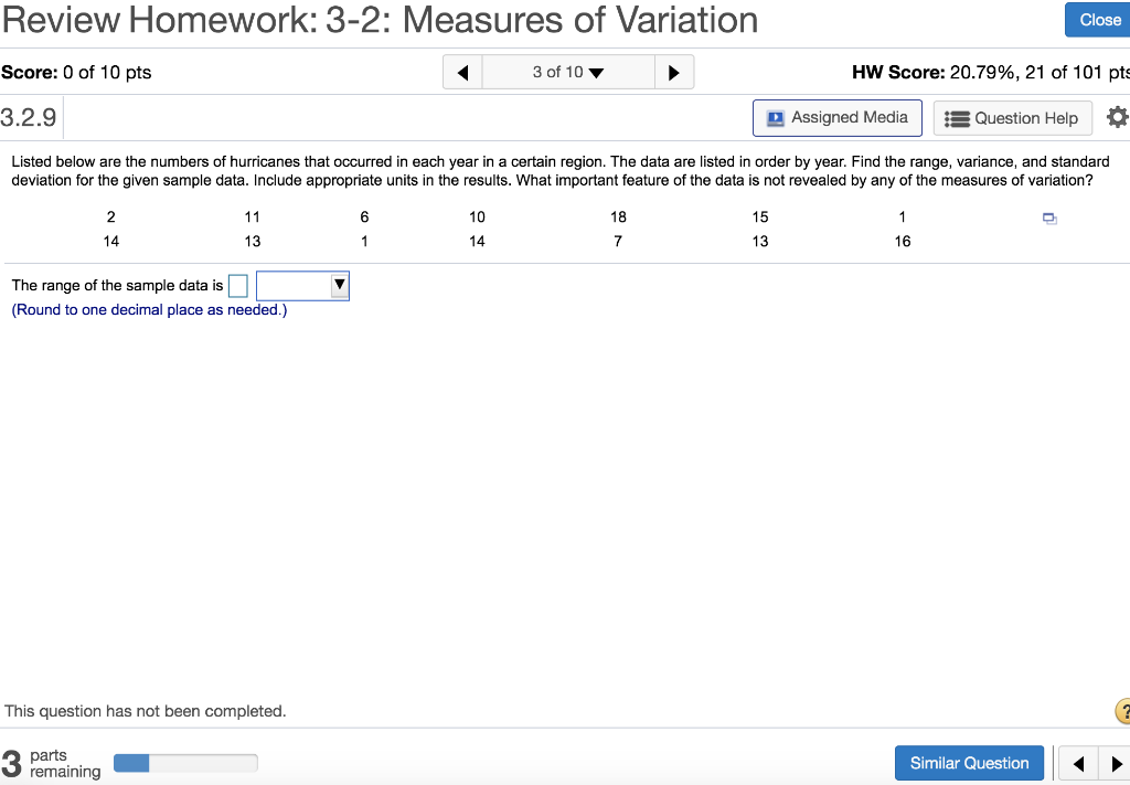 Solved Review Homework: 3-2: Measures of Variation Close | Chegg.com