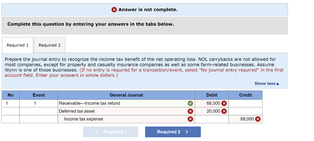 Solved Exercise 16-24 (Algo) Net operating loss carryback | Chegg.com