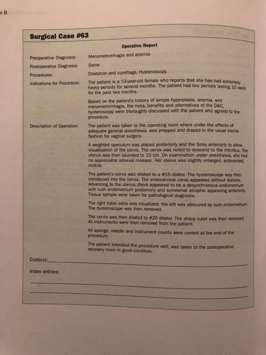 Surgical Case 63 Operative Report Preoperative