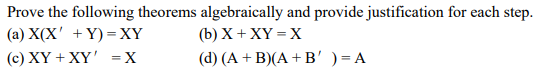 Solved Prove The Following Theorems Algebraically And | Chegg.com ...