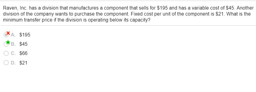 Solved Raven, Inc. has a division that manufactures a | Chegg.com