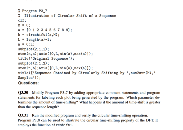 Solved % Program P3_7 % Illustration of Circular Shift of a | Chegg.com