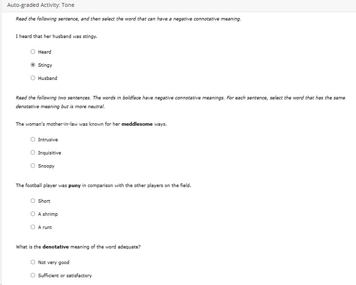 Read the following sentence, and then select the word