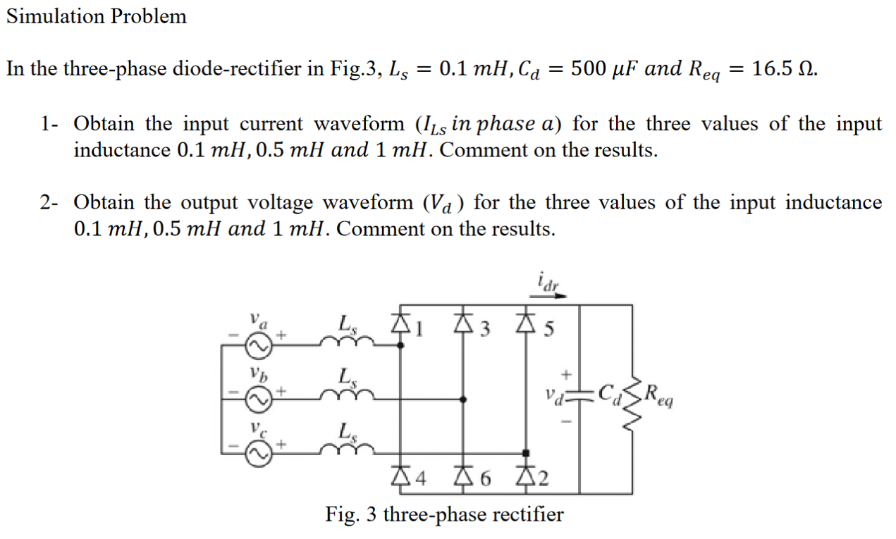 Solved Simulation Problem In the three-phase diode-rectifier | Chegg.com