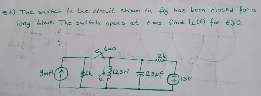 Solved s6) ﻿The switch in the circuit shown in fig has been | Chegg.com