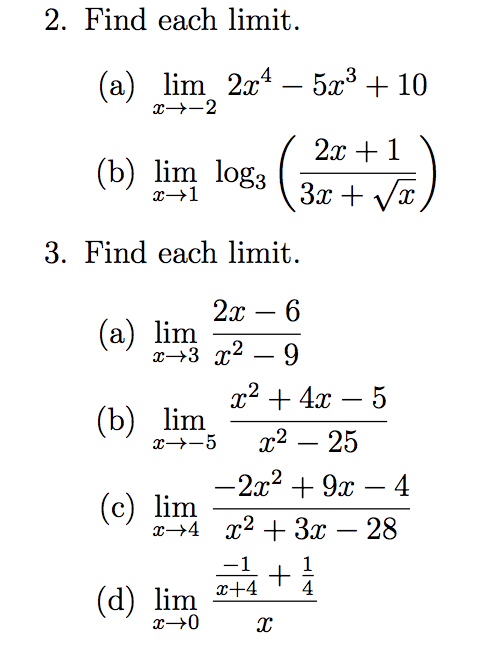 Solved limx→−22x4−5x3+10 limx→1log3(3x+x2x+1) each limit. | Chegg.com