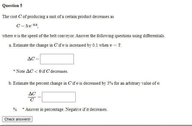 Solved Question 5 The cost of producing a unit of a certain | Chegg.com