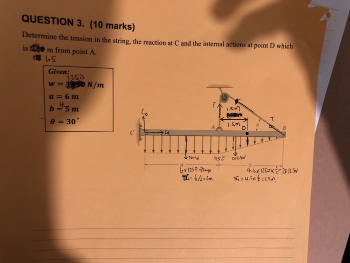Solved Determine the tension in the string, the reaction at | Chegg.com