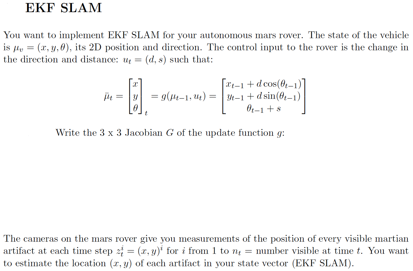 You want to implement EKF SLAM for your autonomous | Chegg.com