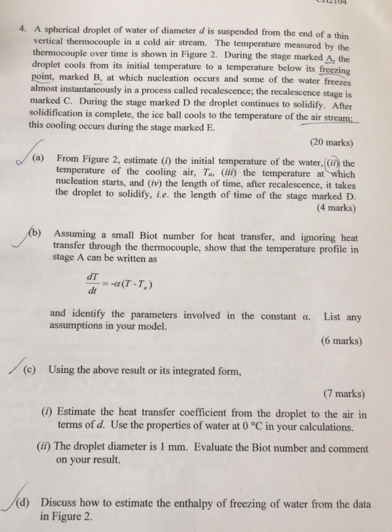 Solved 4. A spherical droplet of water of diameter d is | Chegg.com