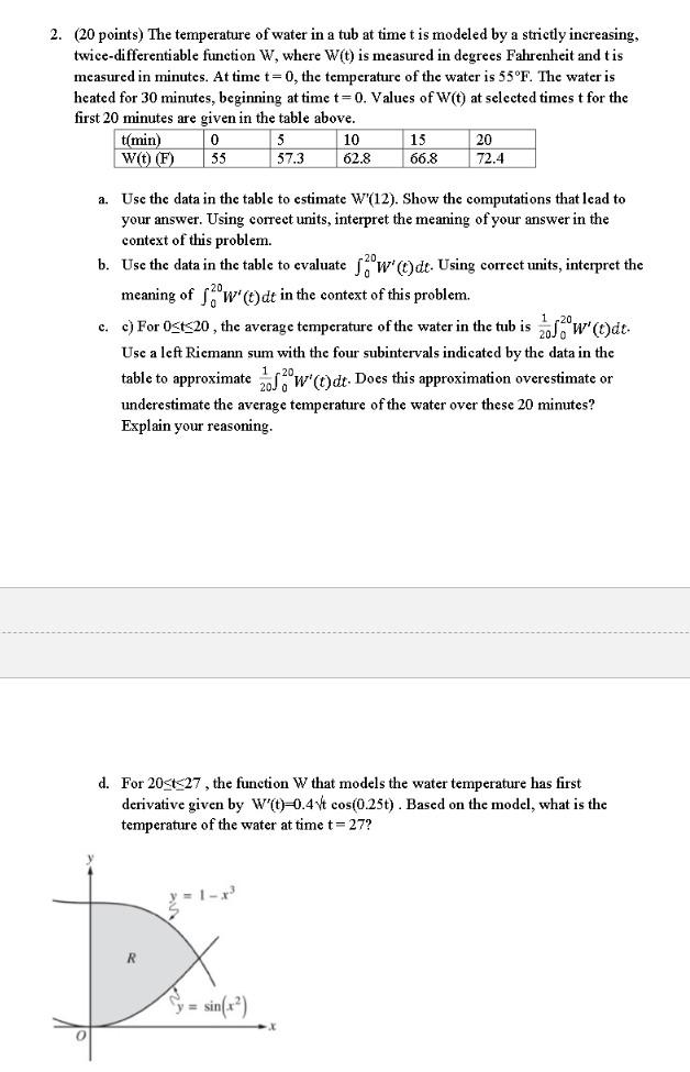 Solved 2. (20 points) The temperature of water in a tub at | Chegg.com