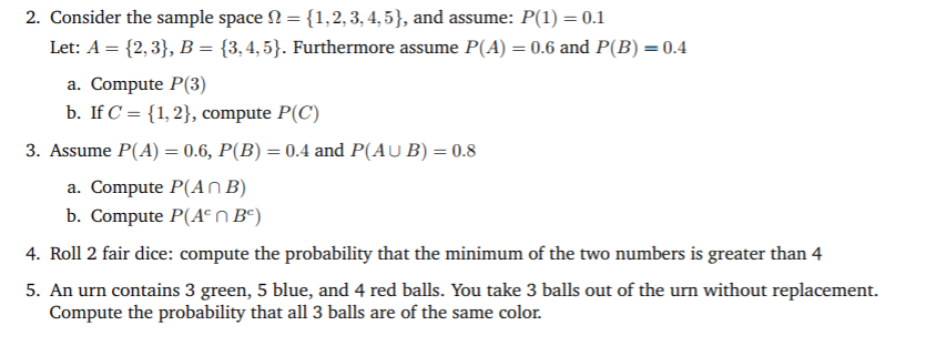 Solved 2. Consider the sample space 12 = {1,2,3,4,5), and | Chegg.com