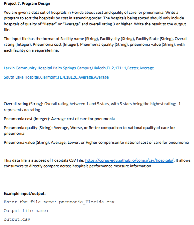 Solved Project 7, Program Design You are given a data set of | Chegg.com