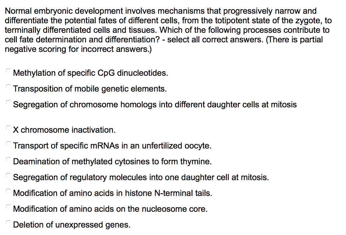 Solved Normal embryonic development involves mechanisms that | Chegg.com