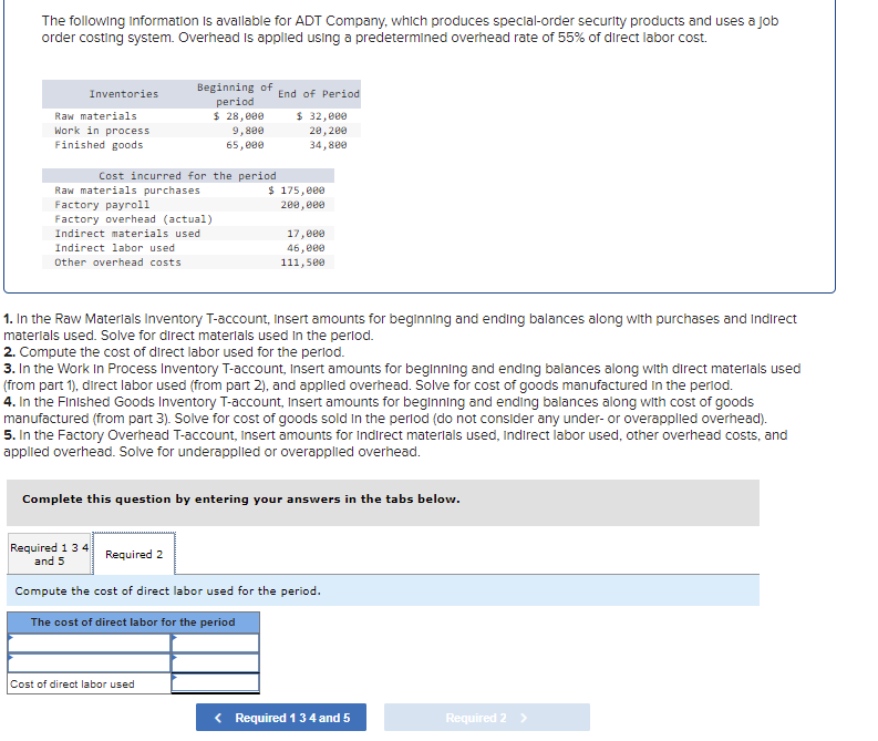 Solved The following information is available for ADT | Chegg.com