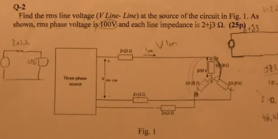 Solved Q-2 Find the rms line voltage (V Line- Line) at the | Chegg.com