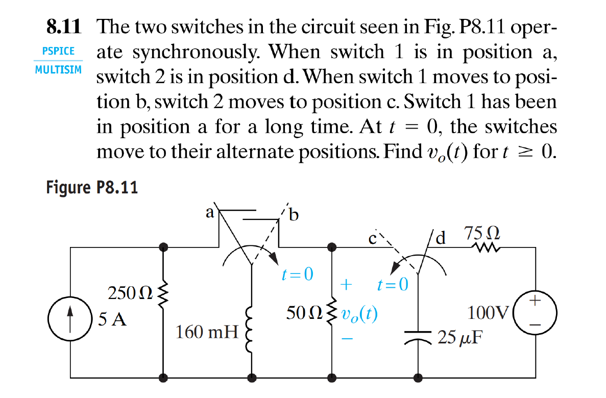 Solved PSPICE MULTISIM 8.11 The two switches in the circuit