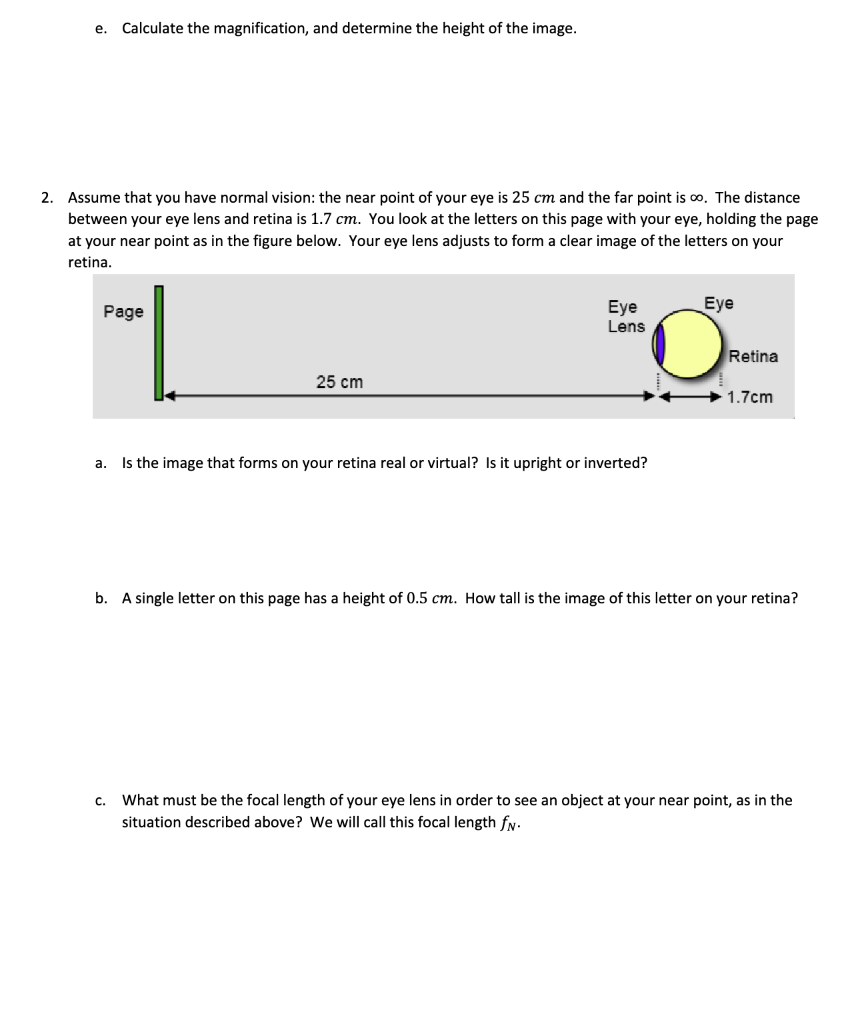 Solved d. If you focus on a very distant object located at Chegg