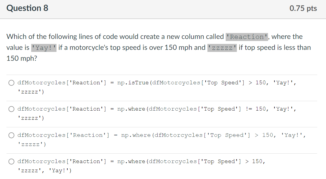 Solved Which of the following lines of code would create a | Chegg.com