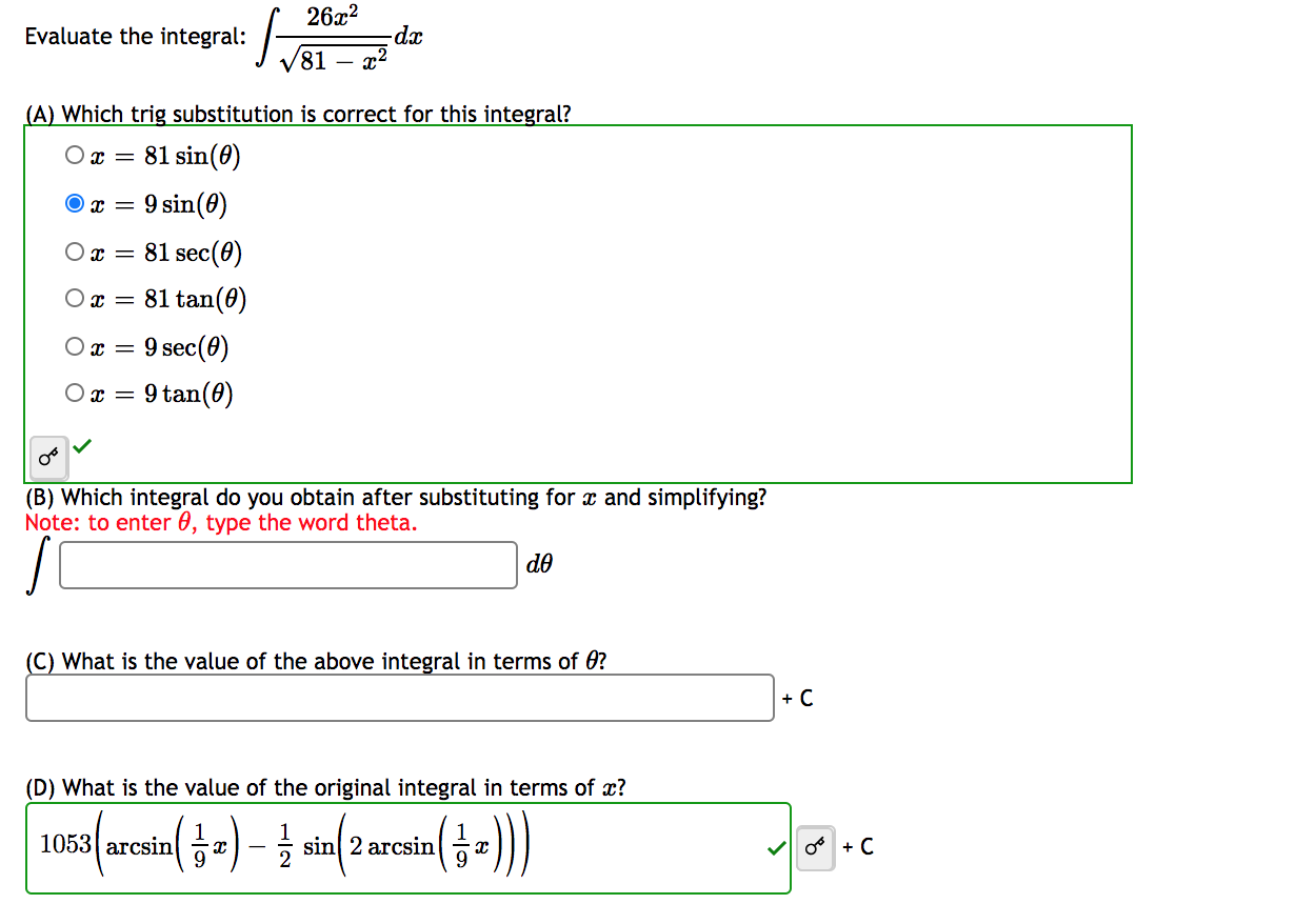 Solved 26 02 Evaluate The Integral Se Dx 81 C A Which Chegg Com