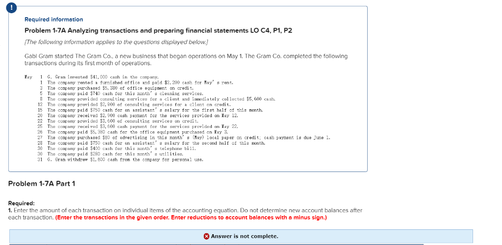 Solved Required information Problem 1-7A Analyzing | Chegg.com