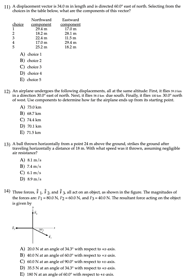 Solved 11) A Displacement Vector Is 34.0 M In Length And Is 