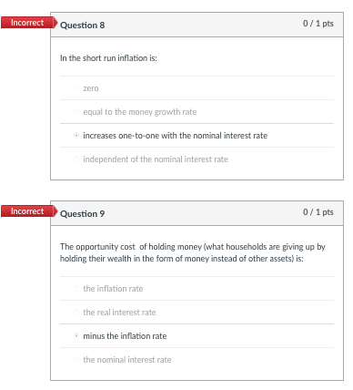 Solved Question 8 In The Short Run Inflation Is: Zero Equal | Chegg.com