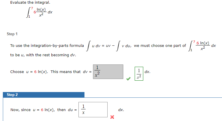 Solved Evaluate the integral. In(x) dx dx ܣܛܩܐ.ܐ x2 Step 1 | Chegg.com