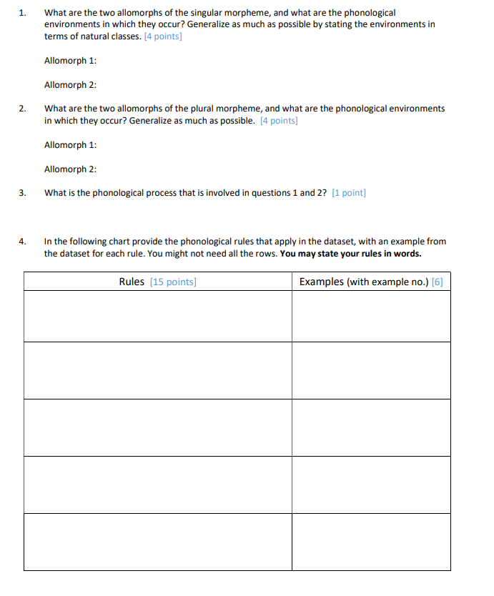 1. What are the two allomorphs of the singular | Chegg.com